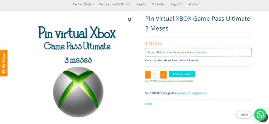 Compra pin Xbox con Bitcoin