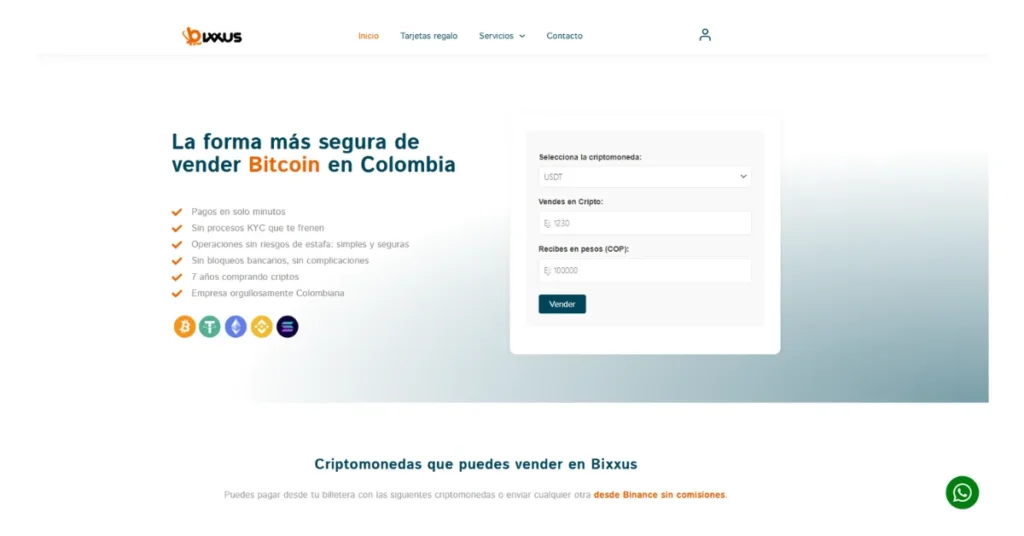 Interfaz de bixxus para retirar a nequi desde binance